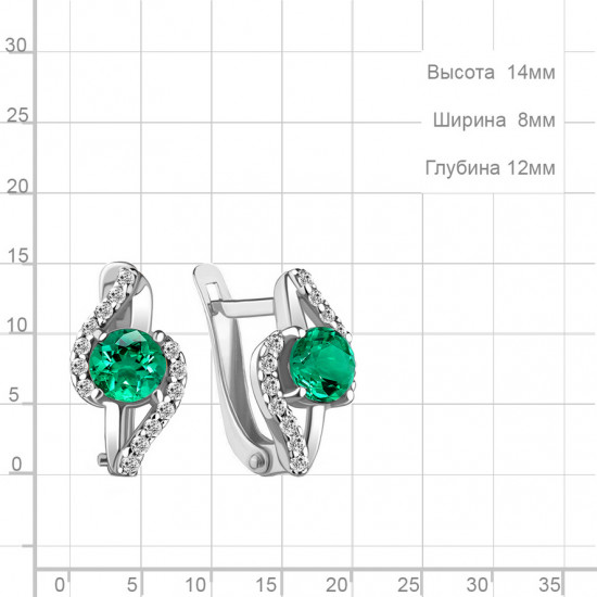 Серьги из серебра с фианитами и наноизумрудами