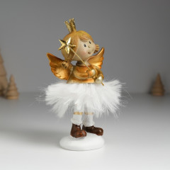 Сувенир «Ангелочек фея в золотистом платье с меховой юбкой» - Фото 1
