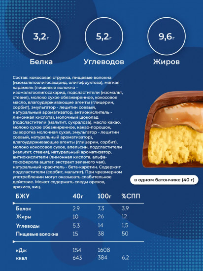 Набор батончиков в шоколаде с кокосом и карамелью со вкусом апельсина без сахара «Coco Joy»