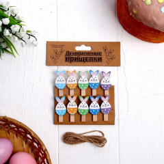 Набор прищепок декоративных с верёвкой для подвеса «Пасха» - Фото 3