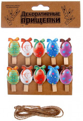 Набор прищепок декоративных с верёвкой для подвеса «Пасхальные яйца» - Фото 4