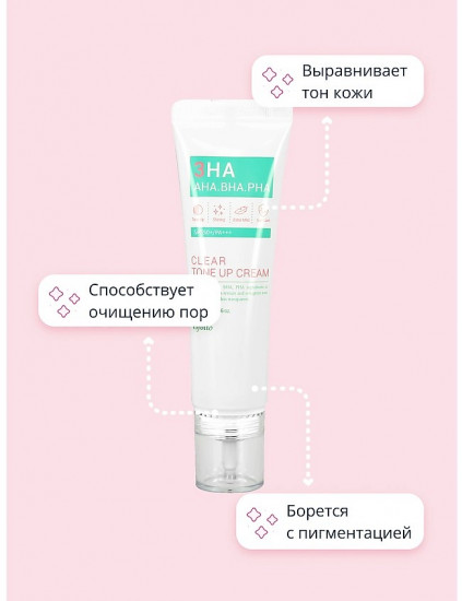 Крем для лица c AHA, BHA и PHA-кислотами выравнивающий тон кожи «ЗНА Clear Tone Up Cream» SPF 50+