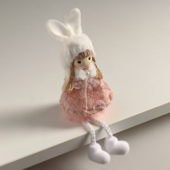 Кукла интерьерная текстильная «Девочка в цветочном платье в шапке с ушками» - Фото 1