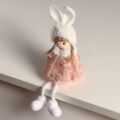 Кукла интерьерная текстильная «Девочка в цветочном платье в шапке с ушками» - Фото 2