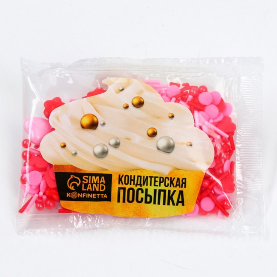 Посыпка кондитерская фигурная «Сердечки», красный, розовый