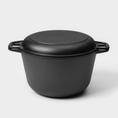 Кастрюля чугунная с крышкой-сковородой - Фото 1