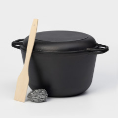 Кастрюля чугунная с крышкой-сковородой - Фото 2