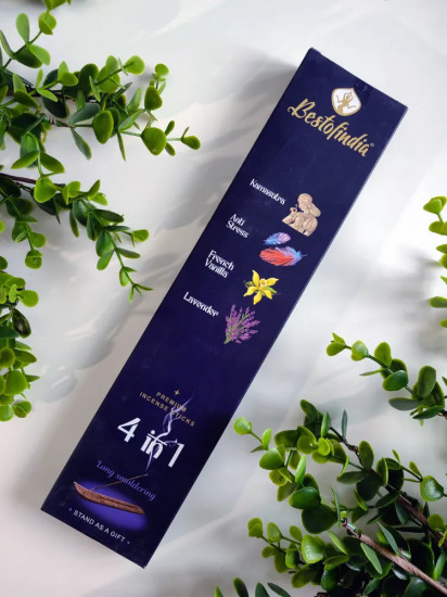 Палочки ароматические с подставкой Premium Incense Sticks 4 в 1 «Kamasutra, Anti Stress, French Vanilla, Lavender»