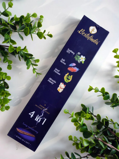 Палочки ароматические с подставкой Premium Incense Sticks 4 в 1 «Soothing SPA, Anti Stress, Good Fortune, Attracts Money»