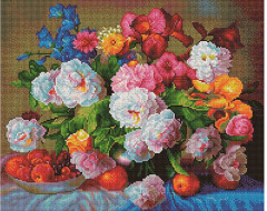 Алмазная мозаика «Пышный букет и фрукты» (без подрамника, с полным заполнением) - Фото 1