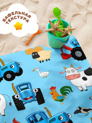 Полотенце вафельное пляжное «Синий трактор» - Фото 1