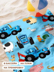 Полотенце вафельное пляжное «Синий трактор» - Фото 2