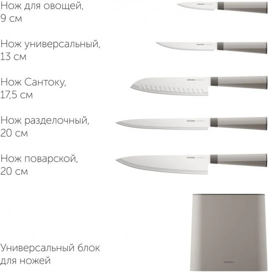 Набор ножей кухонных в универсальном блоке «Ivory»