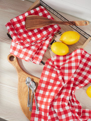 Комплект кухонных полотенец «Клетка красная» - Фото 1