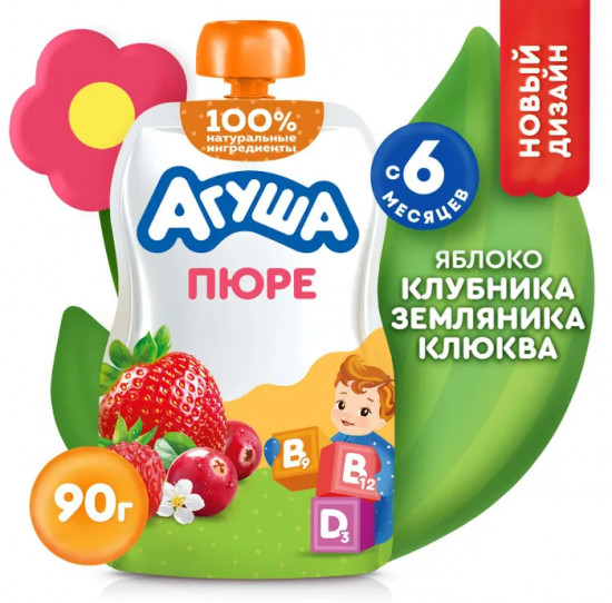 Пюре фруктово-ягодное «Яблоко-клубника-земляника-клюква»