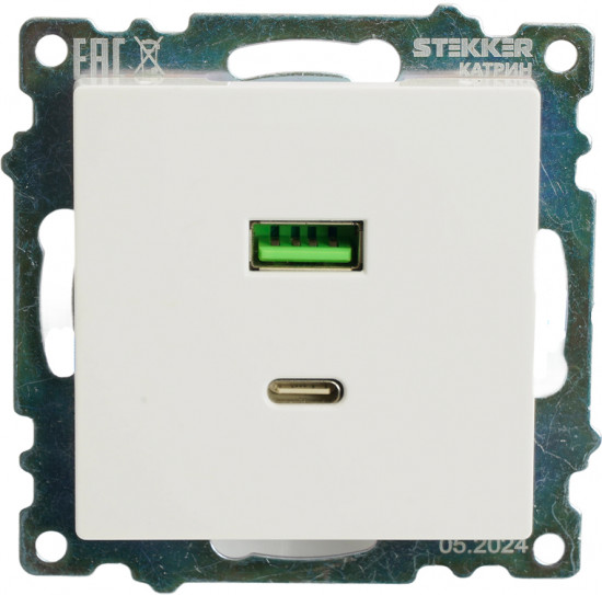 Розетка USB 2-местная, type C