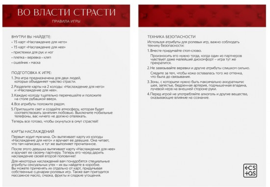 Секс-игра для двоих «Во власти страсти. Искусство наслаждения»