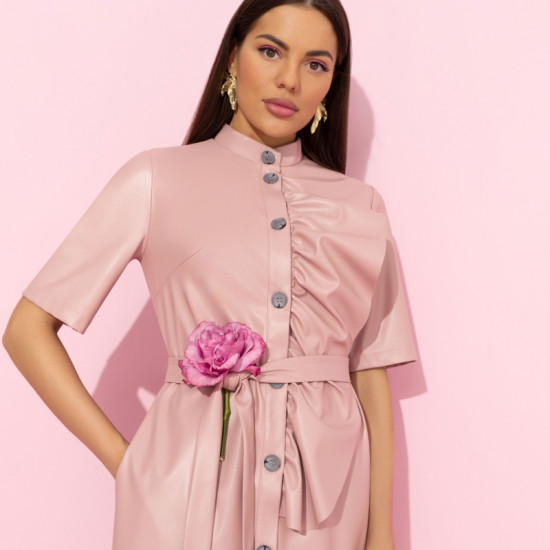 Платье из экокожи Счастье свободы (peach, с поясом)