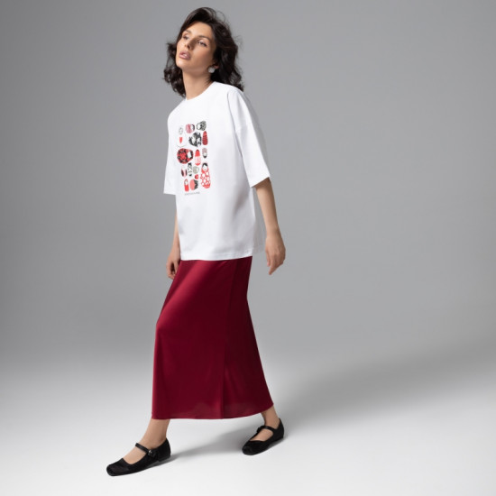 Футболка из хлопка Фэшн-идеал (белая с матрешками)