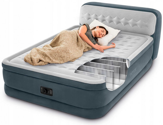 Кровать надувная двуспальная со спинкой и встроенным насосом «Ultra Plush Headboard»