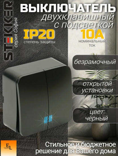 Выключатель двухклавишный с индикатором MSW10-20-05