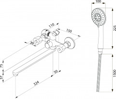 Смеситель для ванны с длинными изливом - Фото 2