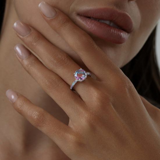 Кольцо из серебра с ситаллом и фианитами