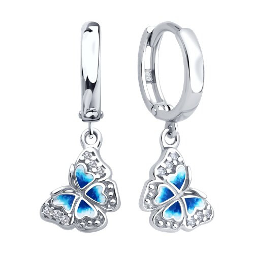 Серьги из серебра с фианитами и эмалью