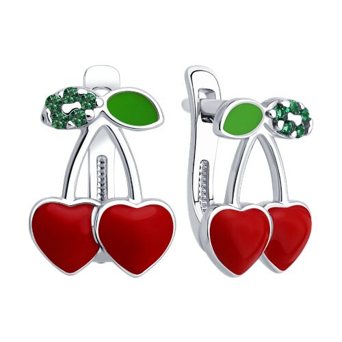 Серьги из серебра с фианитами и эмалью