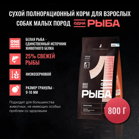 Корм для взрослых собак малых пород сухой с белой рыбой