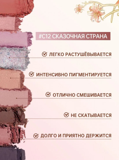 Палетка теней для век «Dreamworld 9 Colors Eyeshadow Palette», оттенок C12 Fairyland
