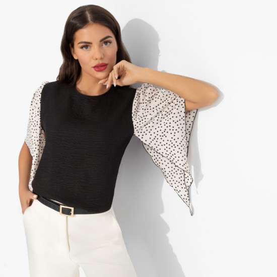 Блуза женская с дизайнерскими рукавами Значение моды (черная)