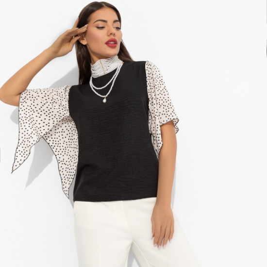 Блуза женская с дизайнерскими рукавами Значение моды (черная)