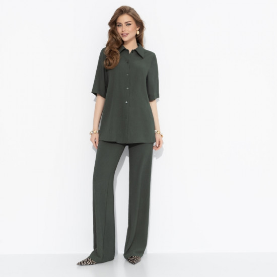 Брюки женские из жатой ткани Оглушительный успех (dark green)