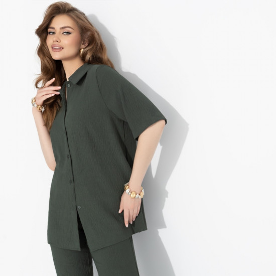 Рубашка женская из жатой ткани Шёлковая уверенность (dark green)