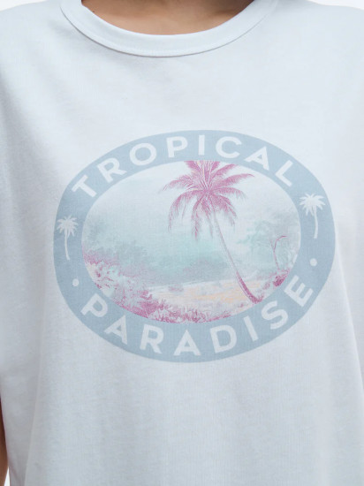Футболка женская с пляжным принтом и надписью «Tropical Paradise»