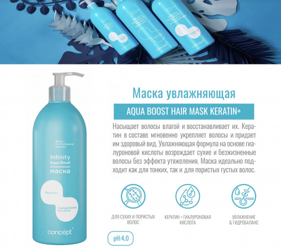 Маска для волос увлажняющая «Aqua Boost Hair Mask Keratin+»