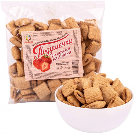 Подушечки пшеничные на фруктозе со вкусом клубники «Саянские»
