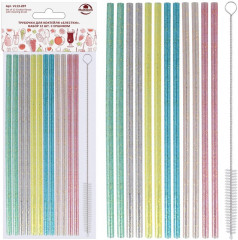 Набор трубочек для коктейлей многоразовых с ершиком «Блестки» - Фото 8