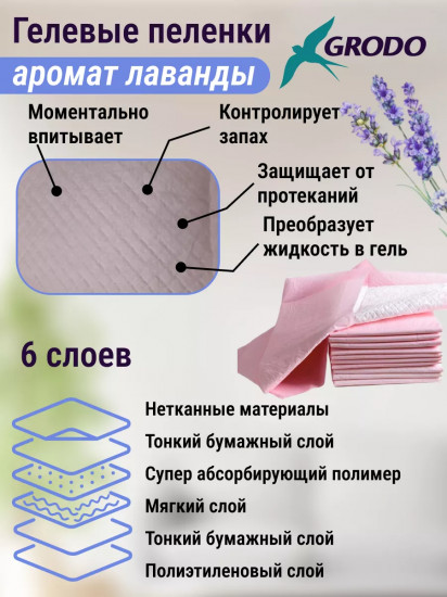Пеленки для собак гелевые одноразовые с ароматом лаванды