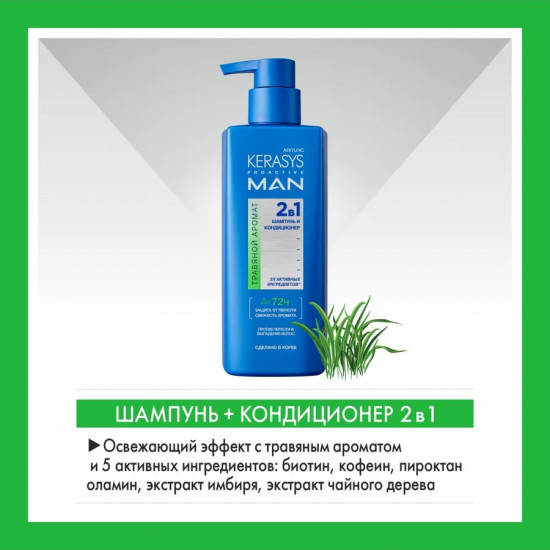 Шампунь-кондиционер мужской против перхоти и выпадения волос 2 в 1 «Herbal. Травяной аромат»