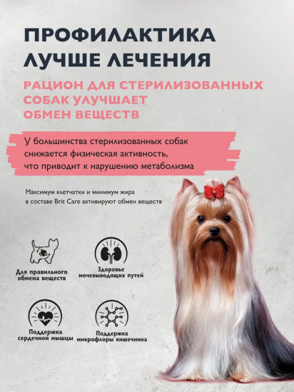 Корм сухой для стерилизованных собак мелких пород с индейкой «Mini Adult Sterilised. Metabolic»