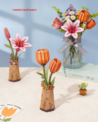 Деревянный 3D конструктор «Розовая лилия» - Фото 4