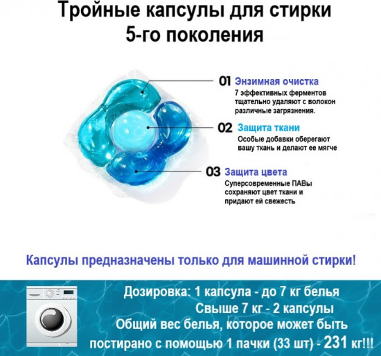 Капсулы для стирки с ароматом морского бриза «Dony Blue»