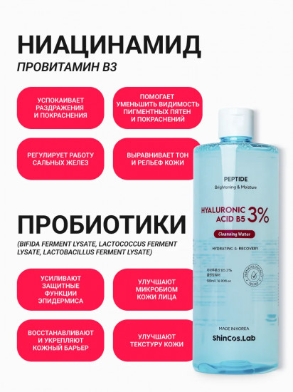 Мицеллярная вода с гиалуроновой кислотой и пантенолом увлажняющая «Hyaluronic Acid B5 3% Cleansing Water»