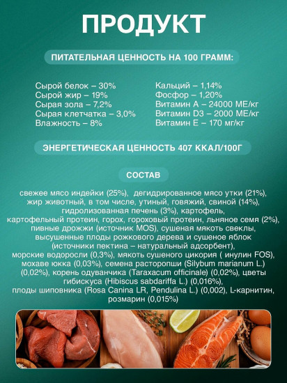 Корм сухой беззерновой для щенков всех пород, беременных и кормящих собак с индейкой и уткой