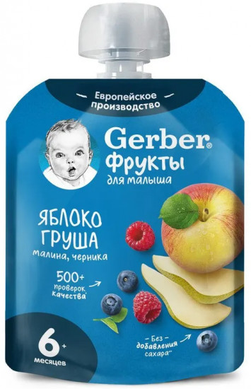 Пюре фруктовое «Яблоко, груша, малина, черника»