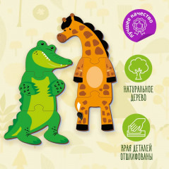 Пазлы для детей тройные, деревянные «Веселый зоопарк» - Фото 10