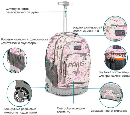 Школьный рюкзак на колесах «Париж»