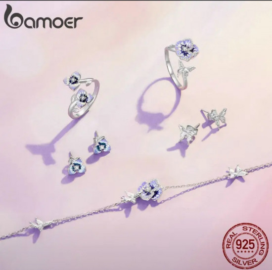 Серьги из серебра «Фиолетовый цветок»